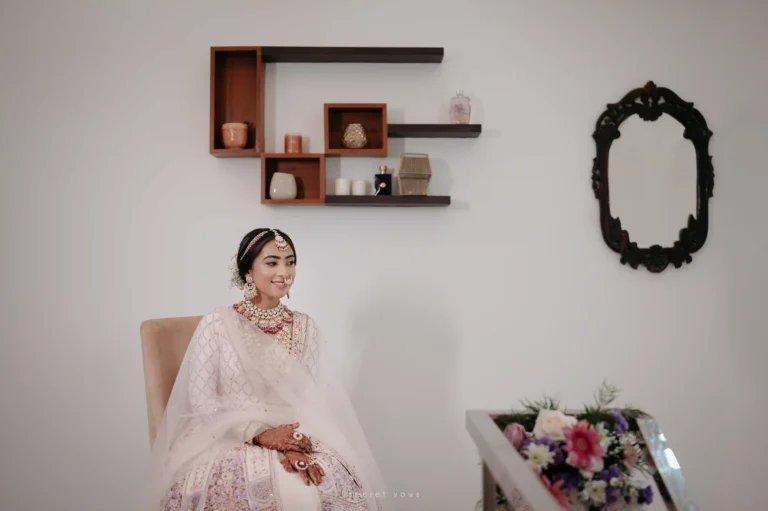 Bride posing in white wedding dress